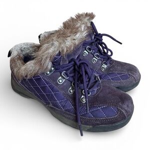 Lands End Powder Belle Winter Booties Purple Faux Fur Size 7